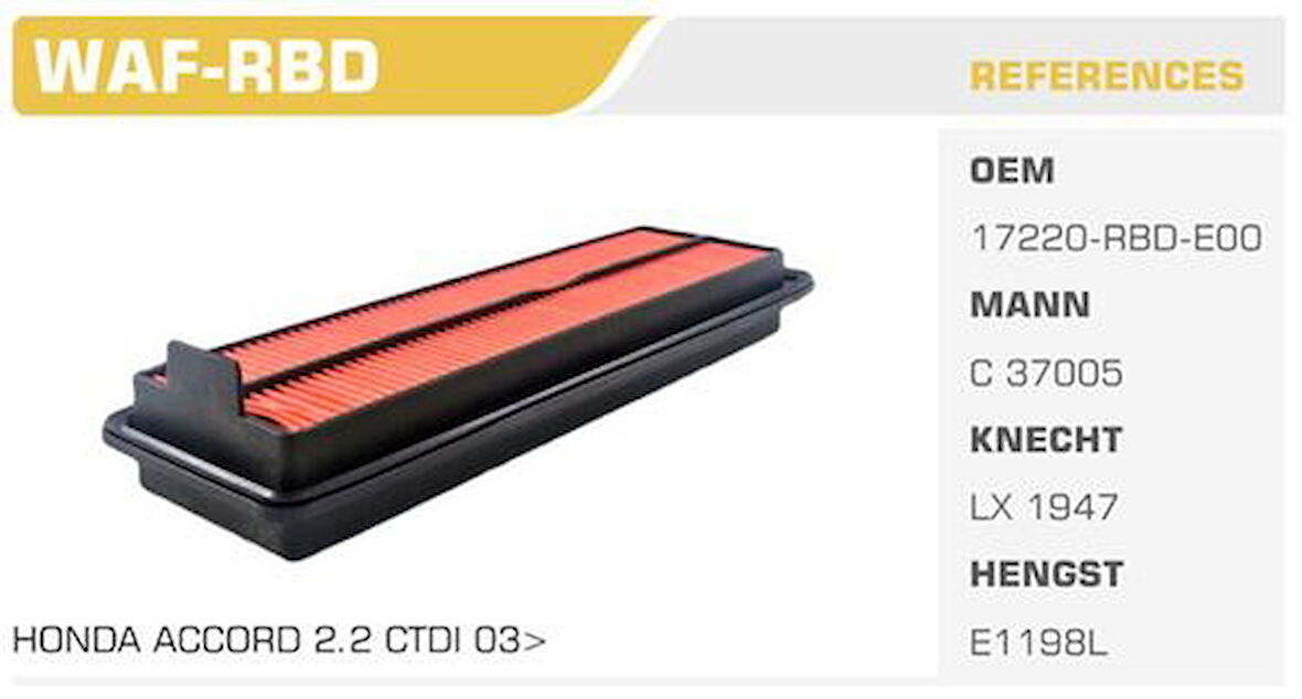 Winkel WAF-RBD Hava Filtresi Accord 03-08 2.2 CDTI 16V Kolı: 20 Ad FN3516