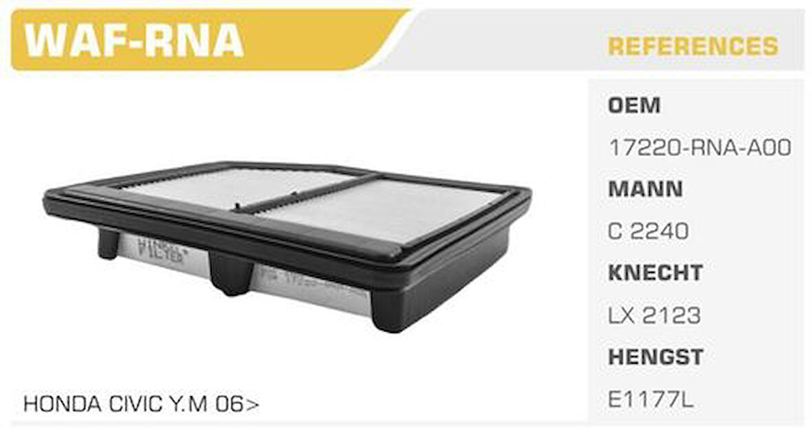 Winkel WAF-RNA Hava Filtresi Civic 07-11 1.6 1.8 Kolı: 40 Ad FN0226
