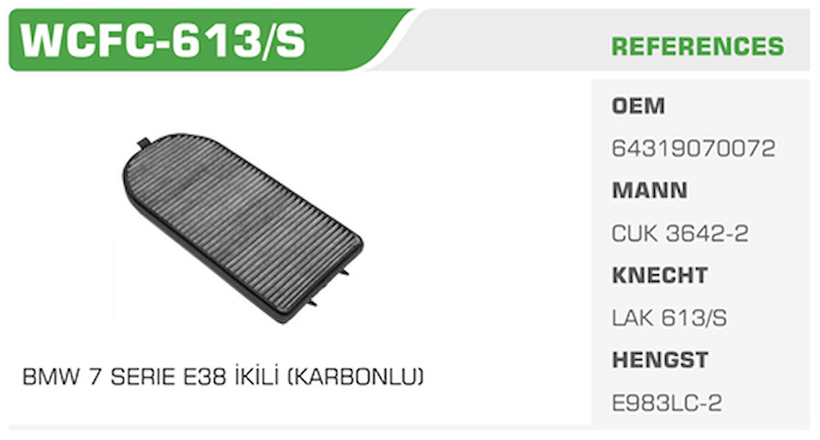 Winkel WCFC-613S Polen Filtresi BMW 7 E38 Karbonlu Kolı: 36 Ad 