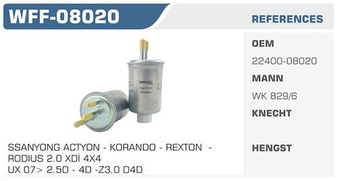 Winkel WFF-08020 Mazot Filtresi Actyon I 07-Kyron Rexton 04-Rodius 05-2.0 XDI (3 Borulu) FN0206