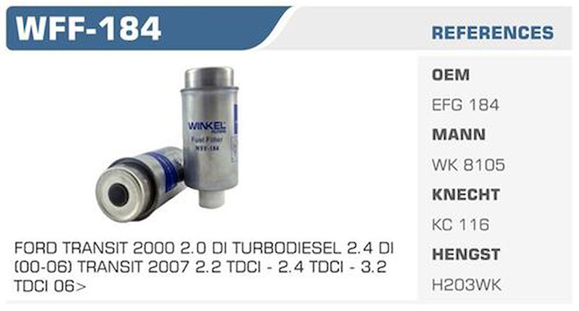 Winkel WFF-184 Mazot Filtresi Transit W184 00-06 2.0 TDCI 2.4 TDCI Kolı: 50 Ad FN0050