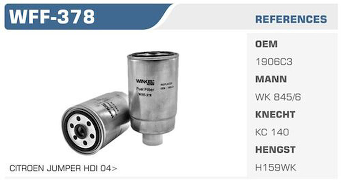 Winkel WFF-378 Mazot Filtresi Doblo Freemont Ducato Boxer Jumper 1.9 JTD 2.0 JTD 2.0 HDI 2.8 HDI 2.8 JTD Kolı: 24 Ad FN2088