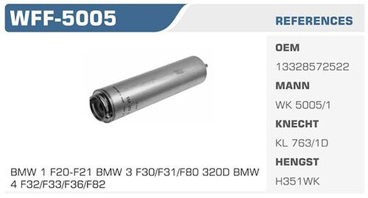 Winkel WFF-5005 Mazot Filtresi BMW 1 BMW 1 F20 F21 BMW 3 BMW 3 F30 F31 BMW 4 F3 320D Kolı: 20 Ad 