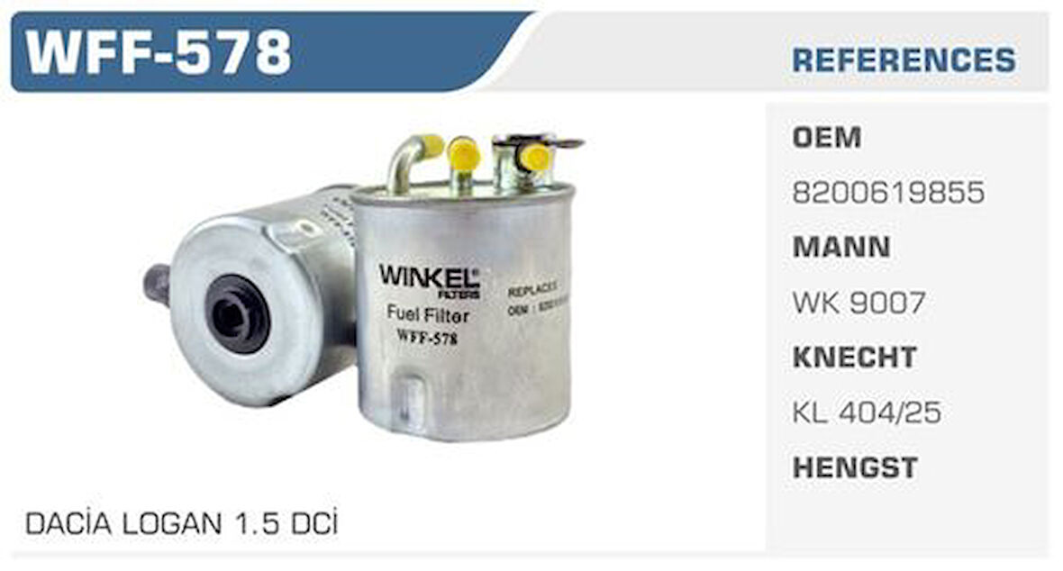 Winkel WFF-578 Mazot Filtresi Logan 05-Sandero 1.5 DCI Kolı: 50 Ad FN0172