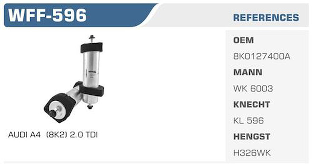 Winkel WFF-596 Mazot Filtresi 2.0 TDI 2.7 TDI 3.0 TDI Kolı: 25 Ad FN2160