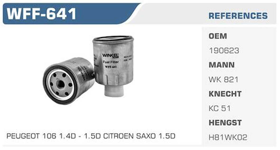 Wınkel Wff-641 Mazot Filtresi Punto Ducato Boxer Jumper Passat Transıt Accent Era 07>09 Accent Admıre 03>06 1.7 1.9D 2.4D 2.5D 1.5 Cdrı Dar Delık Kolı: 24 Ad.