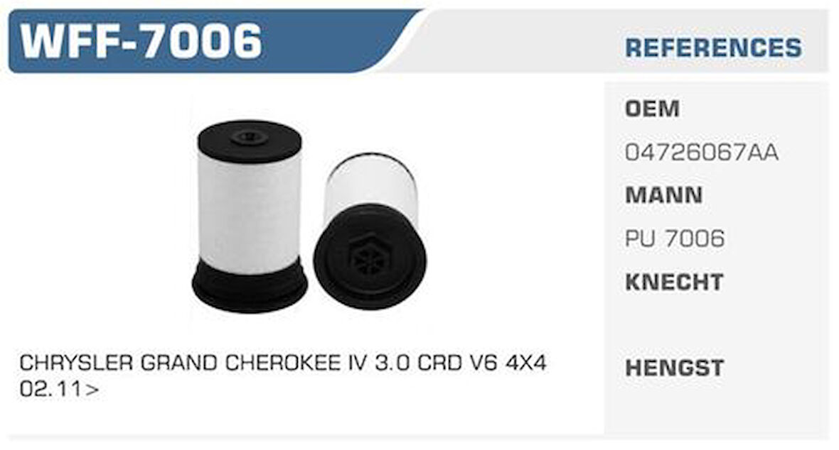 Winkel WFF-7006 Mazot Filtresi Cherokee IV 11-Grand Cherokee 3.0 CRDI Kolı: 50 Ad 