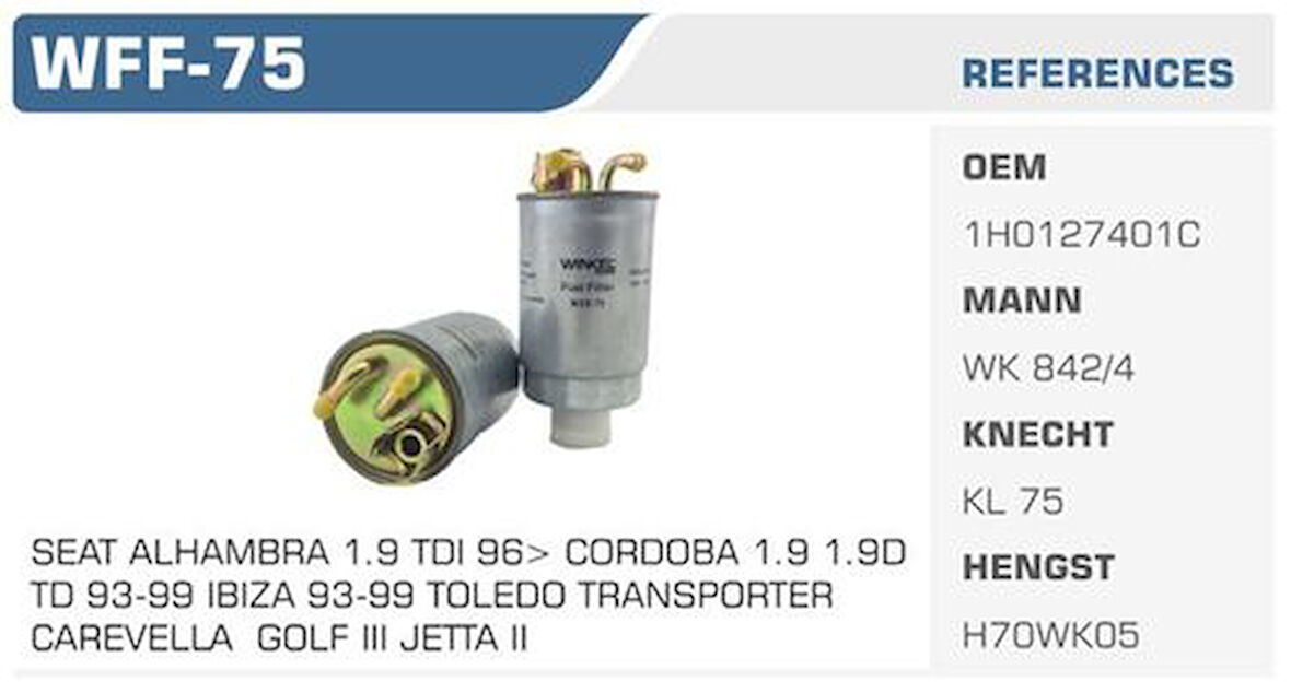 Winkel WFF-75 Mazot Filtresi Polo Classic Caddy II 96-Transporter T4 Cordoba 1.9 2.4 2.5 TDI Kolı: 50 Ad FN0015