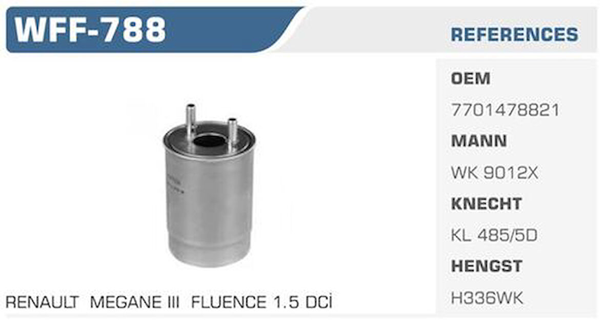 Winkel WFF-788 Mazot Filtresi Megane III 09-Grand Scenic III 09-Fluence 10-1.5 DCI Kolı: 50 Ad FN0170