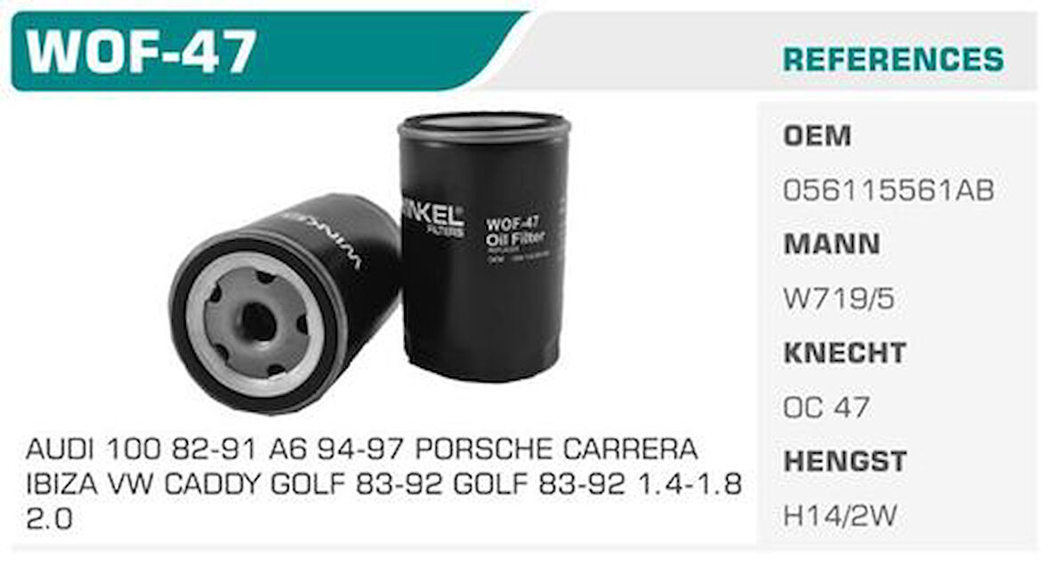 Winkel WOF-47 Yağ Filtresi Golf III IV Bora Polo Passat Caddy Transporter T5 Lt28-35 A3 A4 A6 A8 Toledo Ibiza Leon Octavia Kolı: 24 Ad 