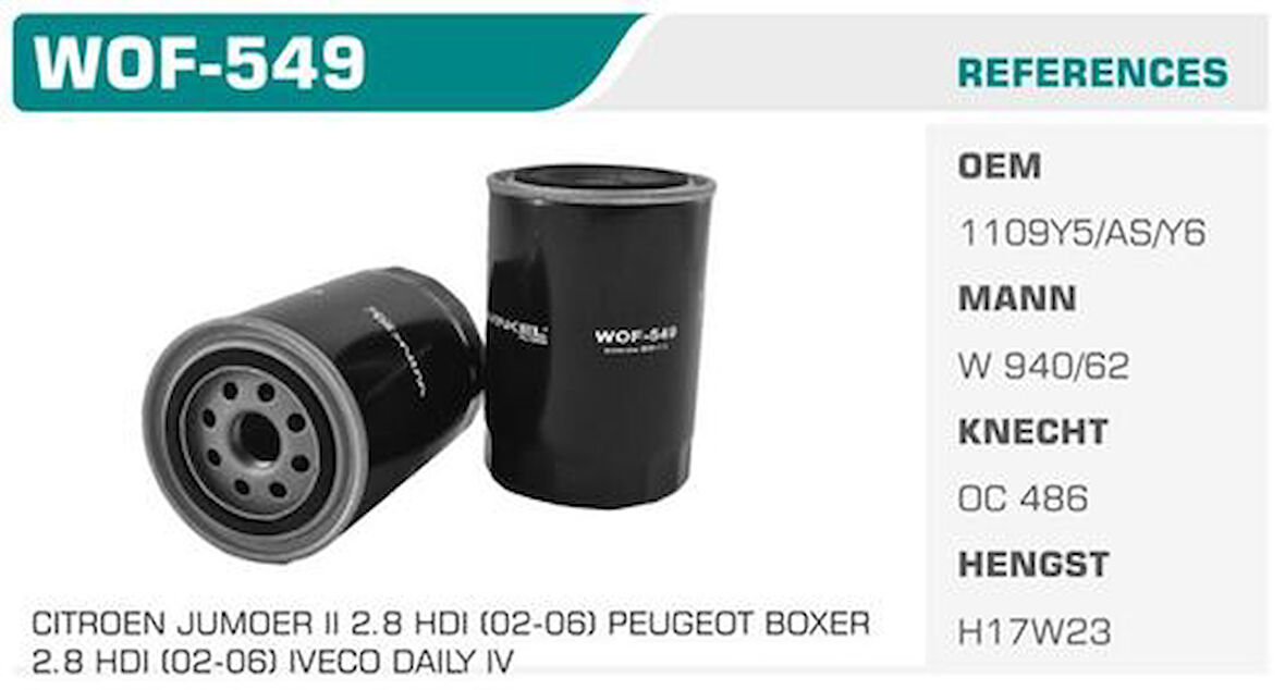 Winkel WOF-549 Yağ Filtresi Ducato II 02-Boxer II 02-Jumper II 02-06 2.8 HDI 2.8 JTD 2.3 JTD Kolı: 24 Ad FN0029