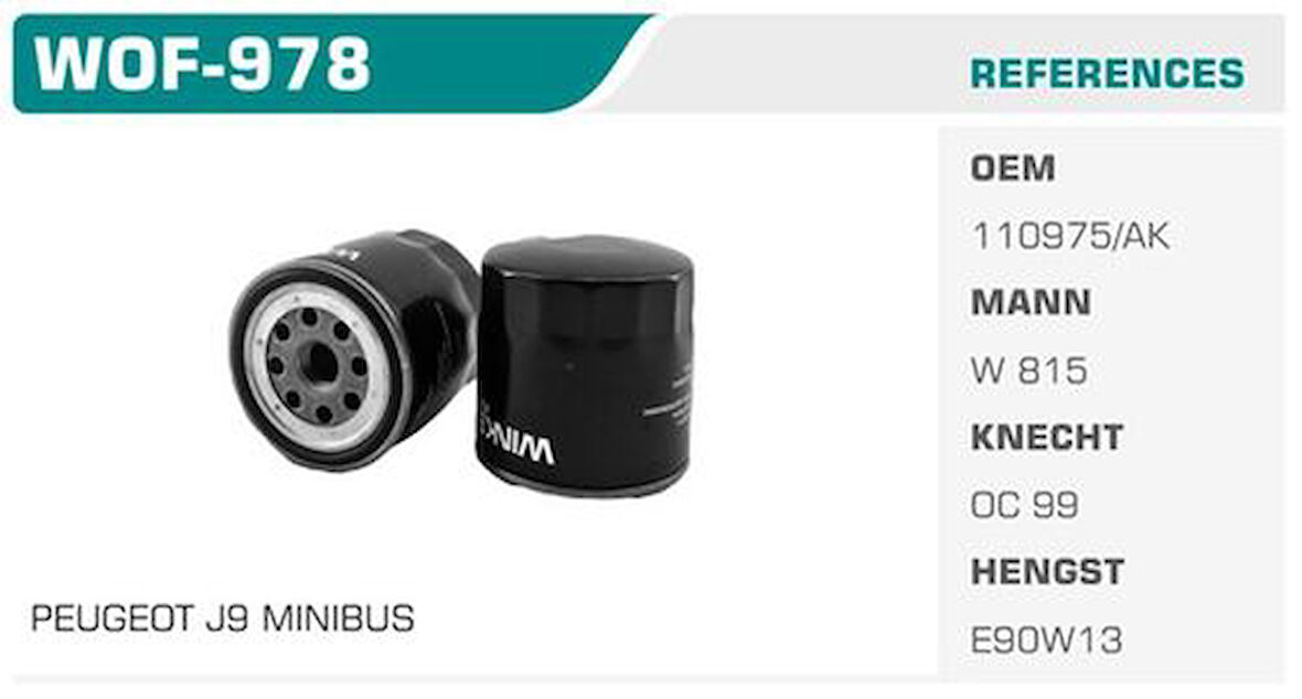 Winkel WOF-978 Yağ Filtresi J9 Minibüs Koli : 24 Ad 