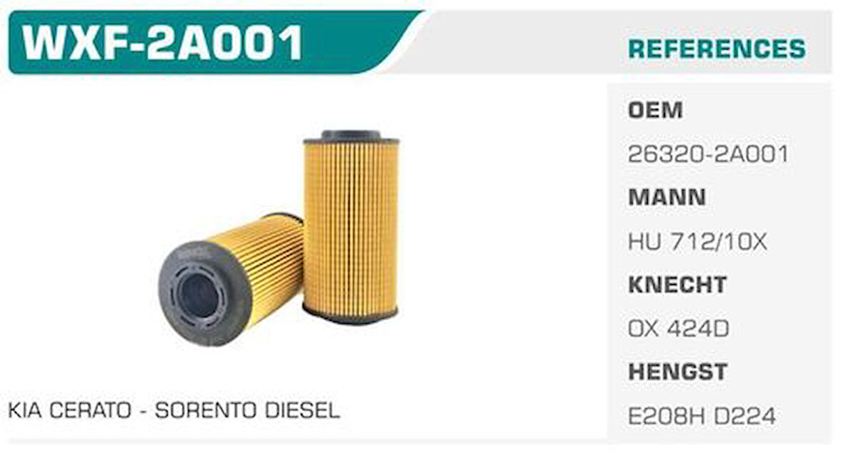 Winkel WXF-2A001 Yağ Filtresi Accent Era Getz I30 Ceed Cerato Rio 1.5 CRDI 1.6 CRDI 4Cyl Eco Kolı: 50 Ad FN0059