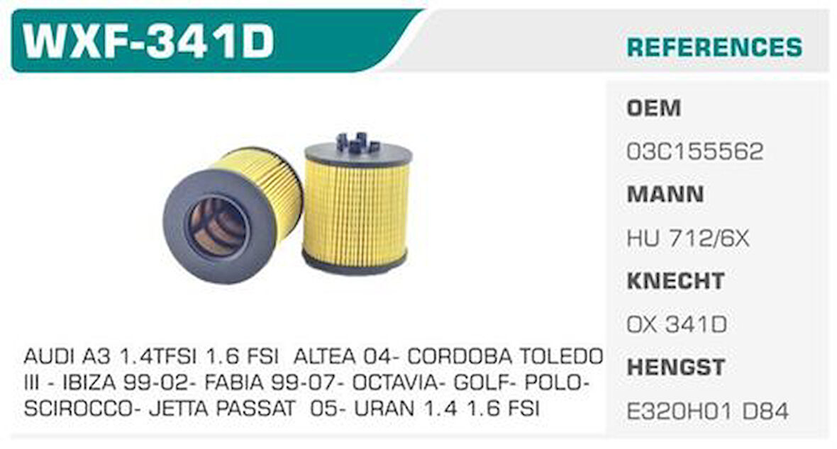 Winkel WXF-341D Yağ Filtresi Golf V Polo Jetta Passat A3 Fabia Octavia 1.4 1.6 FSI Kolı: 50 Ad FN1089