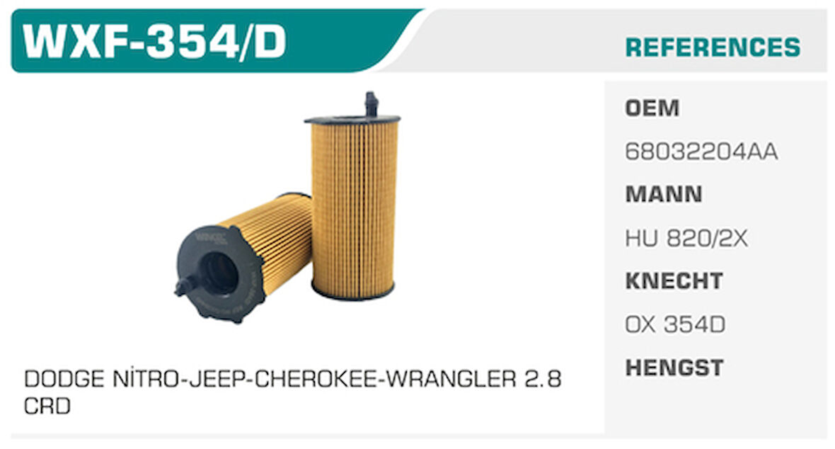Winkel WXF-354D Yağ Filtresi Cherokee Wrangler Nitro 2.8 Crd Kolı: 50 Ad 