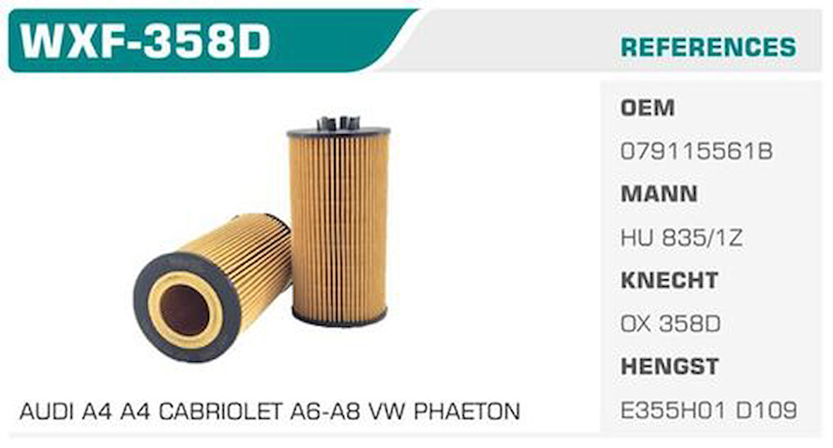 Winkel WXF-358D Yağ Filtresi A4 A6 A8 S4 S4Quattro 4.2 V8 40V Kolı: 50 Ad 