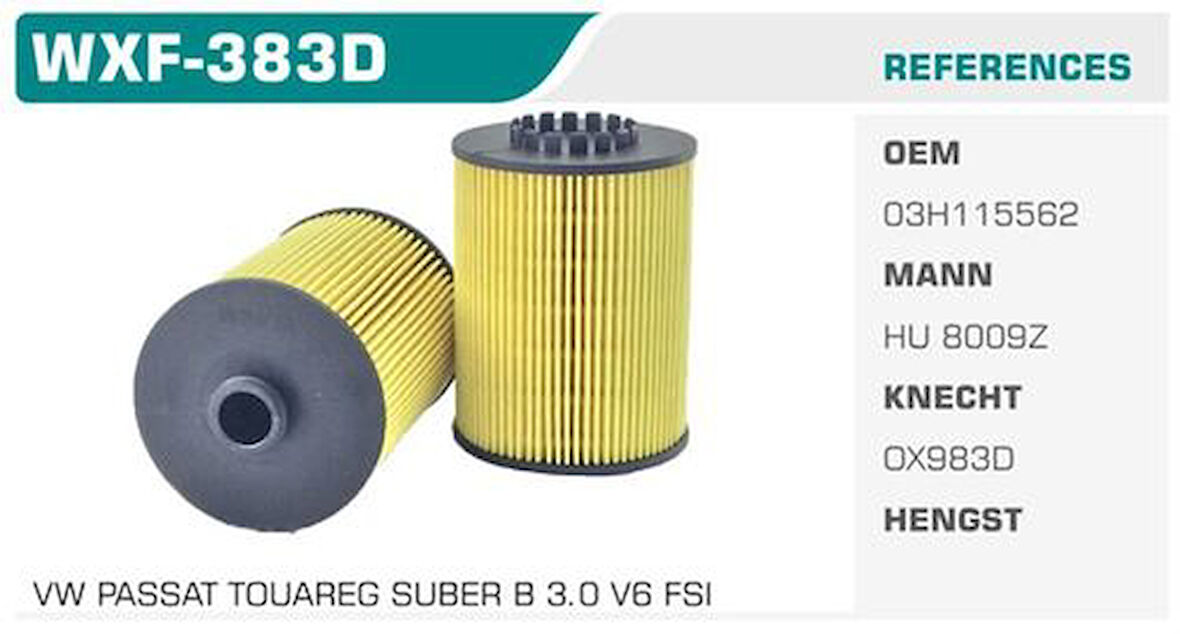 Winkel WXF-383D Yağ Filtresi Passat Touareg 3.6 FSI V6 Kolı: 50 Ad 