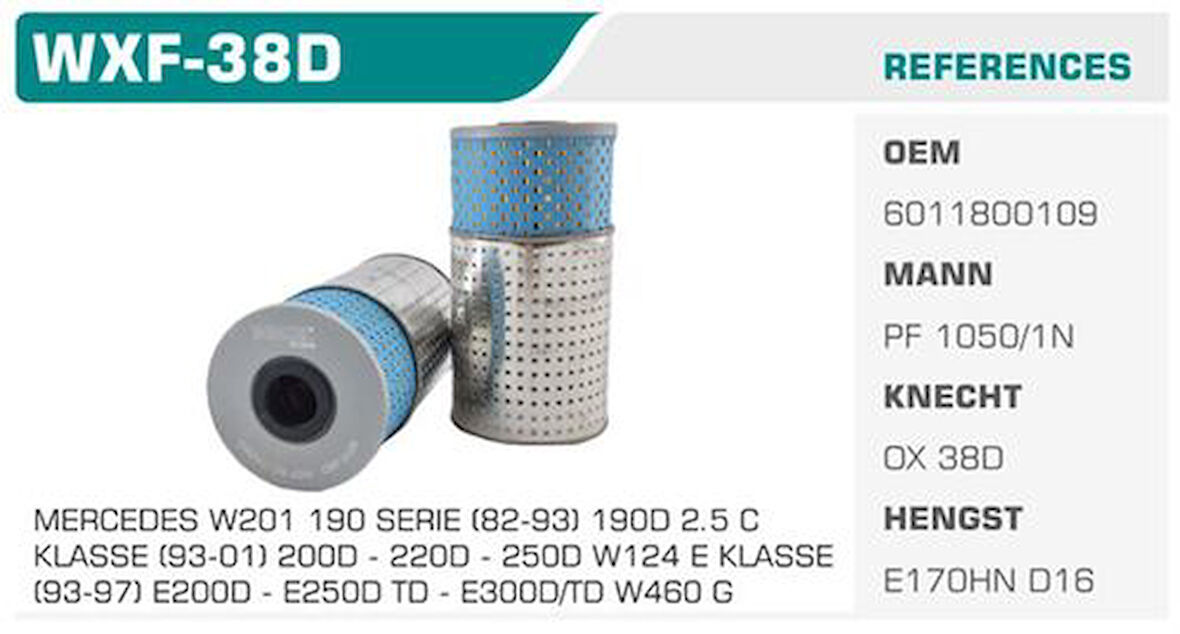 Winkel WXF-38D Yağ Filtresi Mercedes C200 E200 190D Eco Kolı: 50 Ad 