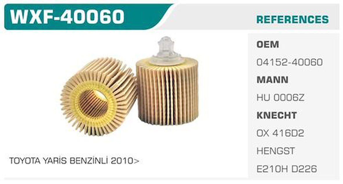 Winkel WXF-40060 Yağ Filtresi Corolla 10-12 Auris 10-12 Avensis 09-12 RAV4 1.4 1.6 1.8 2.0 VVTI VVTI Kolı: 50 Ad FN0191