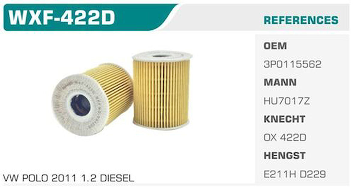 Winkel WXF-422D Yağ Filtresi Polo 09-Ibiza V Fabia 1.2 TDI Kolı: 24 Ad FN1149