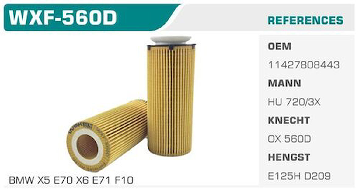 Winkel WXF-560D Yağ Filtresi BMW 3 BMW 5 BMW X5 E70 BMW X5 BMW X6 E90 E91 E92 E93 F10 BMW X6 Kolı: 50 Ad 