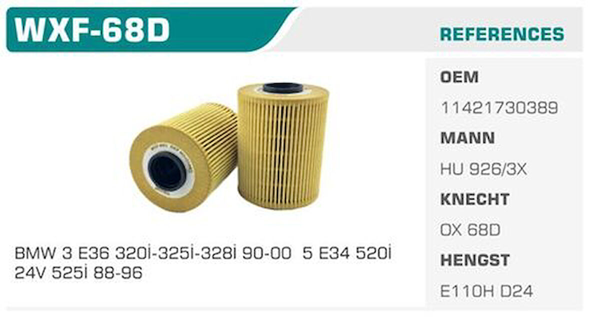 Winkel WXF-68D Yağ Filtresi BMW 3 E36 90-99 320 150Hp Eco Mann Tipi Kolı: 50 Ad FN1129