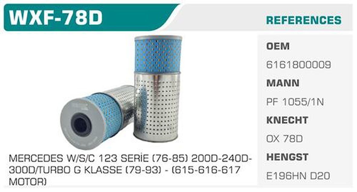 Winkel WXF-78D Yağ Filtresi Mercedes W123 Eco Kolı: 50 Ad 