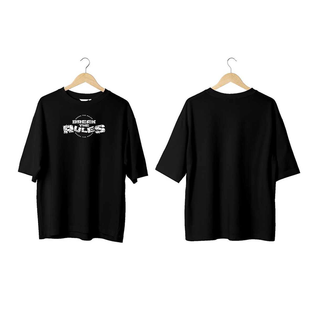 Wicold Break The Rules Baskılı Oversize T-Shirt Erkek Tişört Unisex Tişört Kadın Tişört