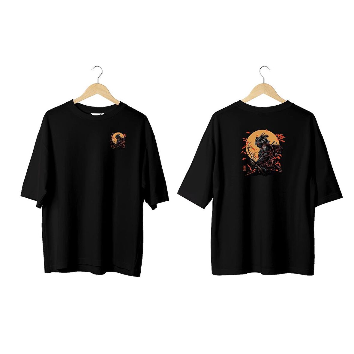Wicold Flower Samurai Baskılı Oversize T-Shirt Erkek Tişört Unisex Tişört Kadın Tişört