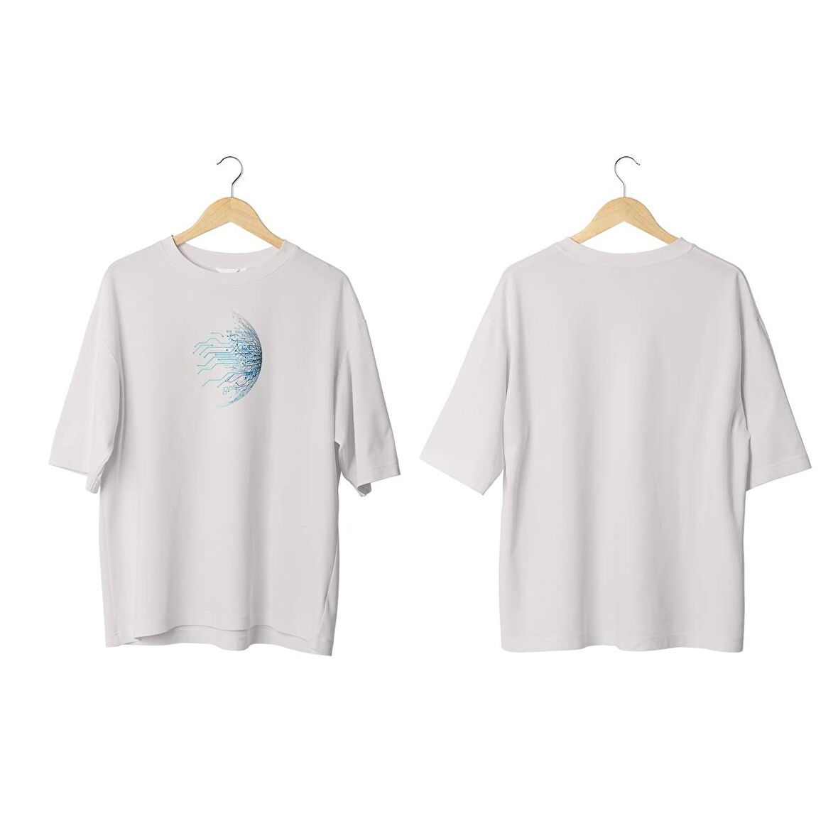 Wicold Dijital Dünya Baskılı Oversize T-Shirt Erkek Tişört Unisex Tişört Kadın Tişört
