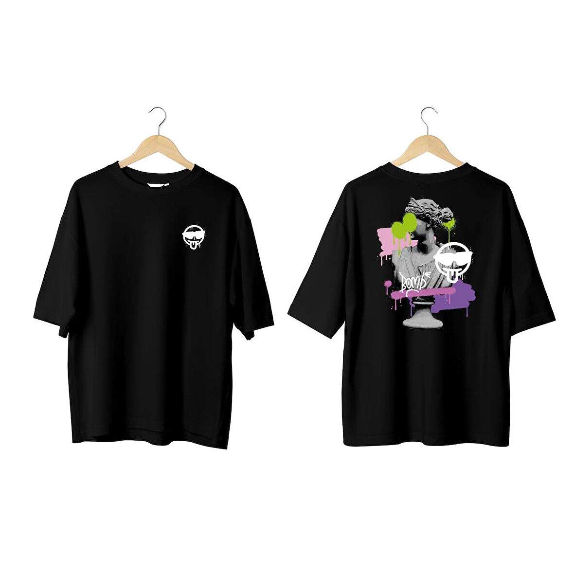 Wicold Emoji Baskılı Oversize T-Shirt Erkek Tişört Unisex Tişört Kadın Tişört