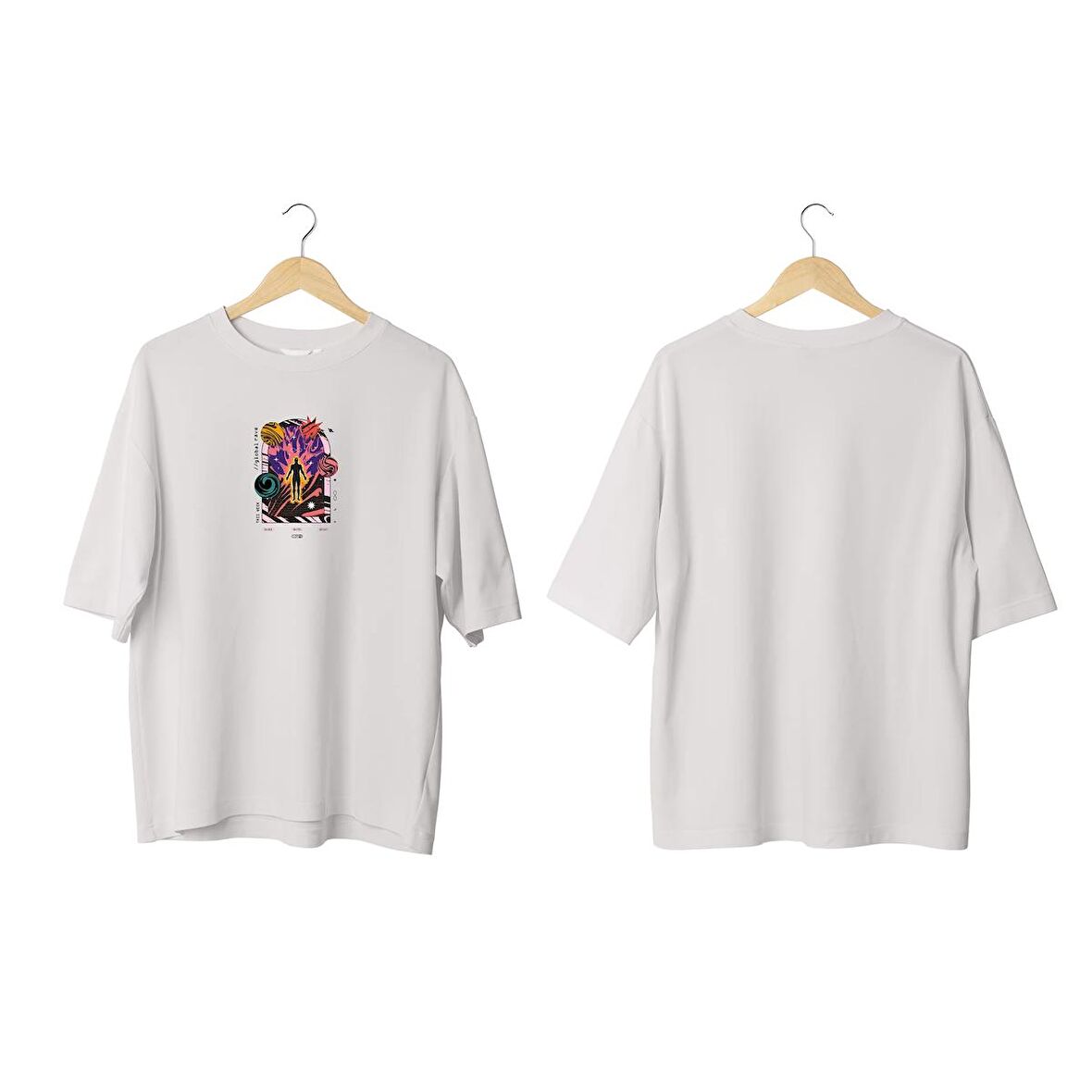 Wicold Global Rave Baskılı Oversize T-Shirt Erkek Tişört Unisex Tişört Kadın Tişört