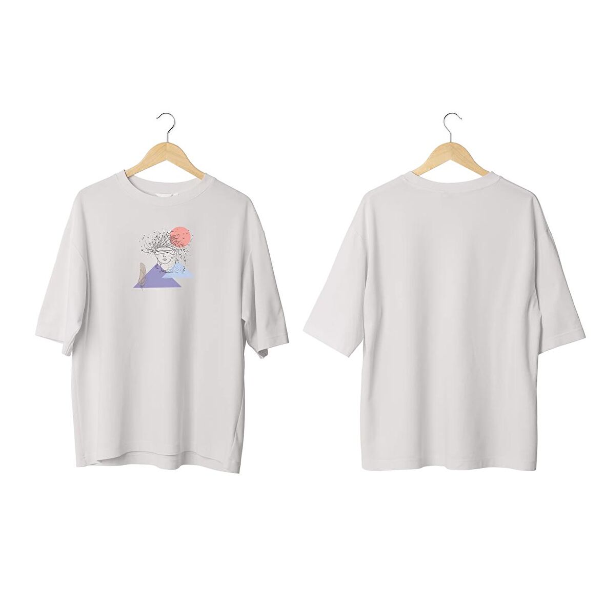 Wicold Piramit Baskılı Oversize T-Shirt Erkek Tişört Unisex Tişört Kadın Tişört