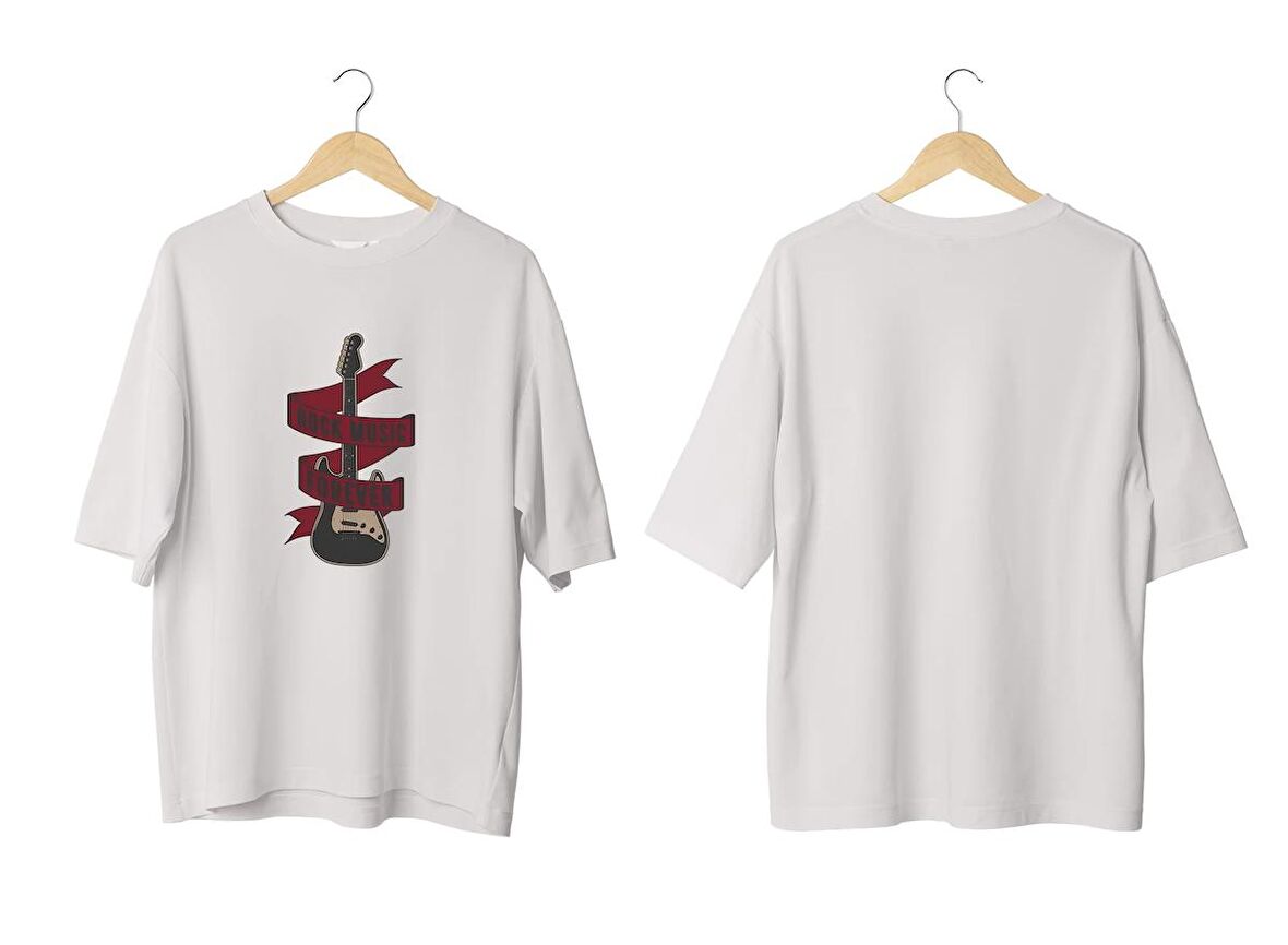 Wicold Guitar Baskılı Oversize T-Shirt Erkek Tişört Unisex Tişört Kadın Tişört