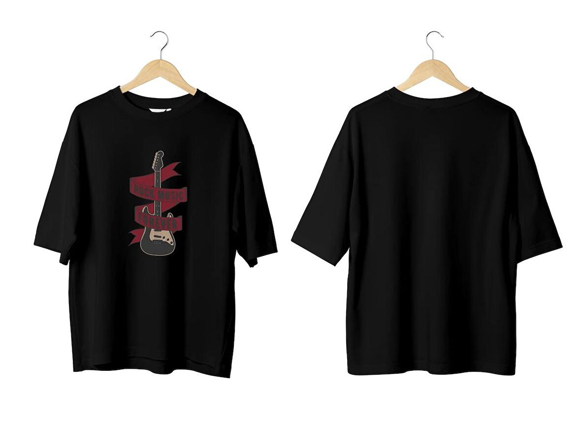 Wicold Guitar Baskılı Oversize T-Shirt Erkek Tişört Unisex Tişört Kadın Tişört