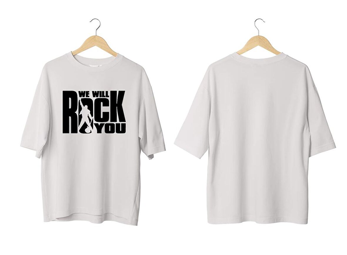 Wicold We Will Rock You Baskılı Oversize T-Shirt Erkek Tişört Unisex Tişört Kadın Tişört