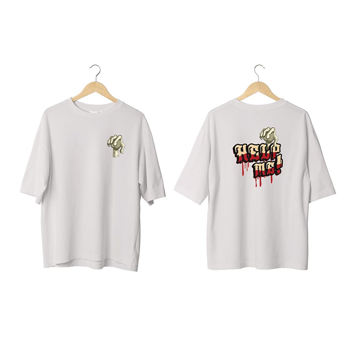 Wicold Help Me Baskılı Oversize T-Shirt Erkek Tişört Unisex Tişört Kadın Tişört