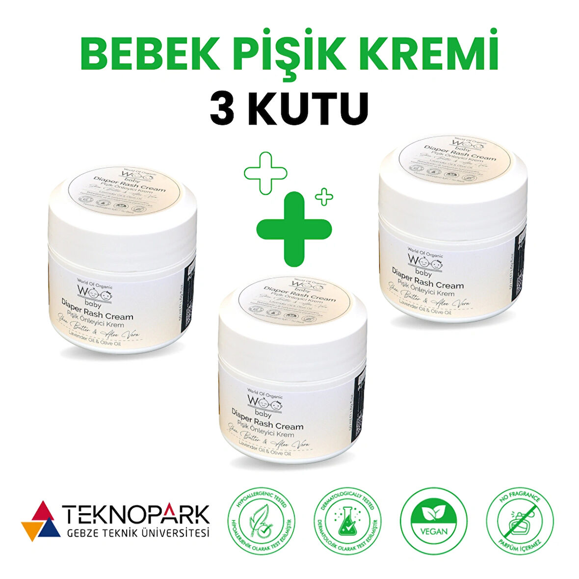 WOO BABY %100 Doğal Bebek Pişik Önleyici ve Onarıcı Rahatlatıcı Nemlendirici - Hassas Cilt - Pişik Krem 50ml x 3