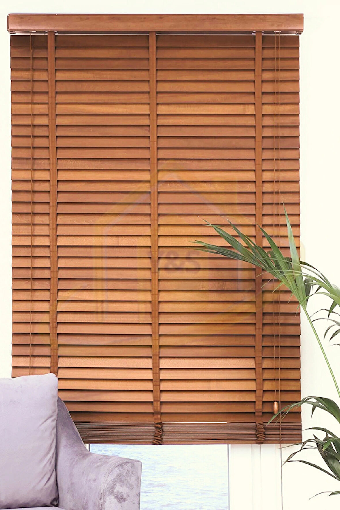Wooden Blinds %100 Doğal Ahşap Jaluzi Perde 50mm, Alüminyum Kasalı Yüksek Kaliteli - Tarçın Kahvesi