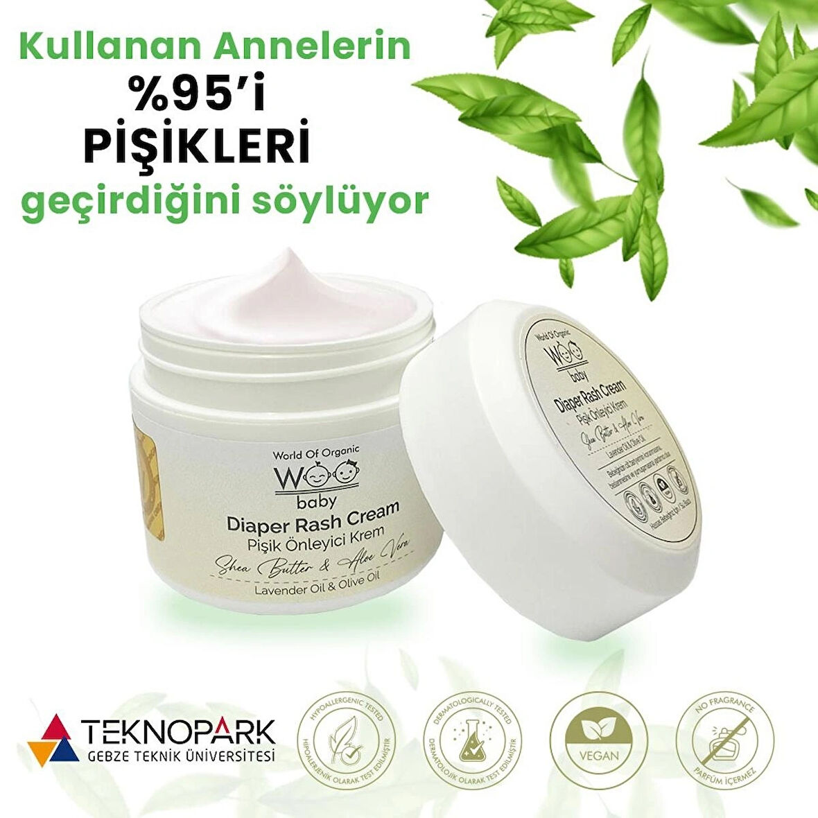 WOO BABY %100 Doğal Bebek Pişik Önleyici ve Onarıcı Rahatlatıcı Nemlendirici - Hassas Cilt - Pişik Krem 50ml