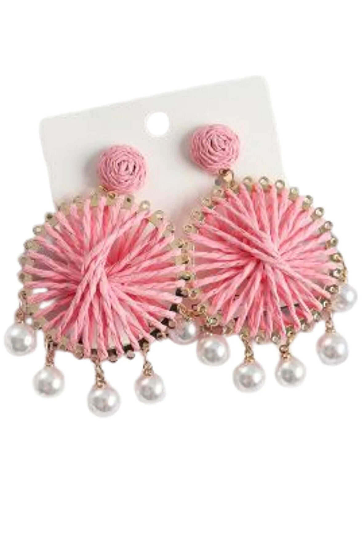 Pembe Hasırlı Küpe