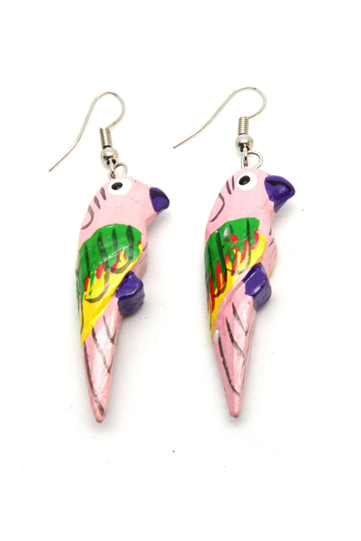 Ahşap Pembe Papağan Küpe