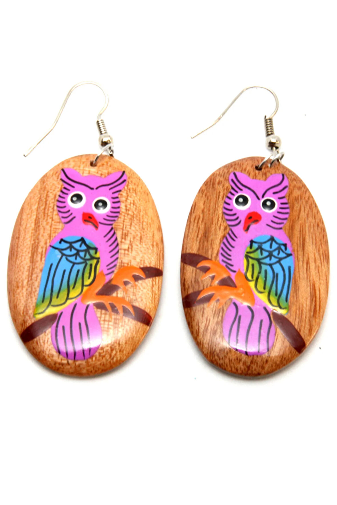 Ahşap Mor Baykuş Küpe