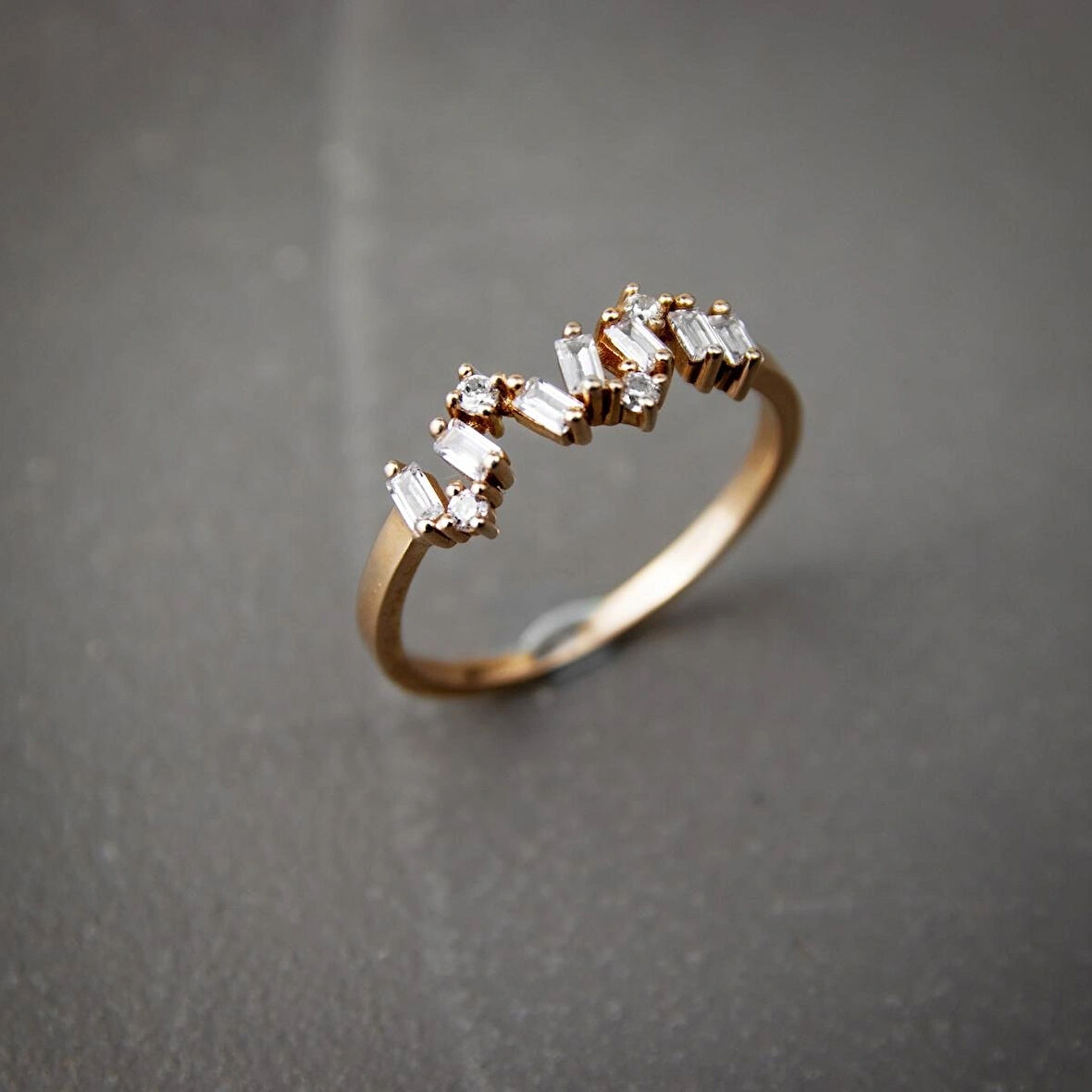 Asimetrik Baget 925 Ayar Minimal Rose Gümüş Yüzük