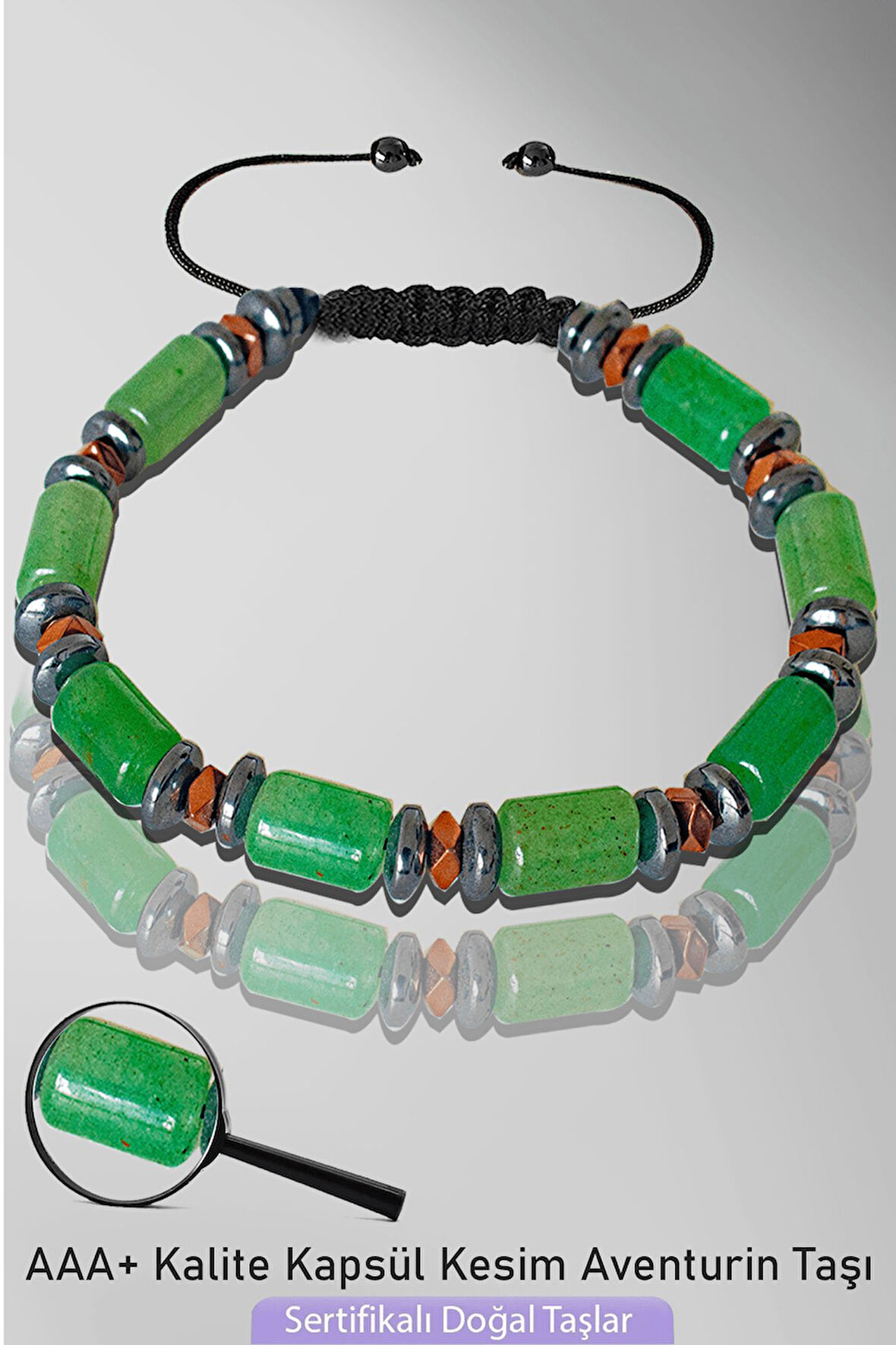 Sertifikalı Rose Hematitli Kapsül Model AAA+ Aventurin Taşı Bileklik