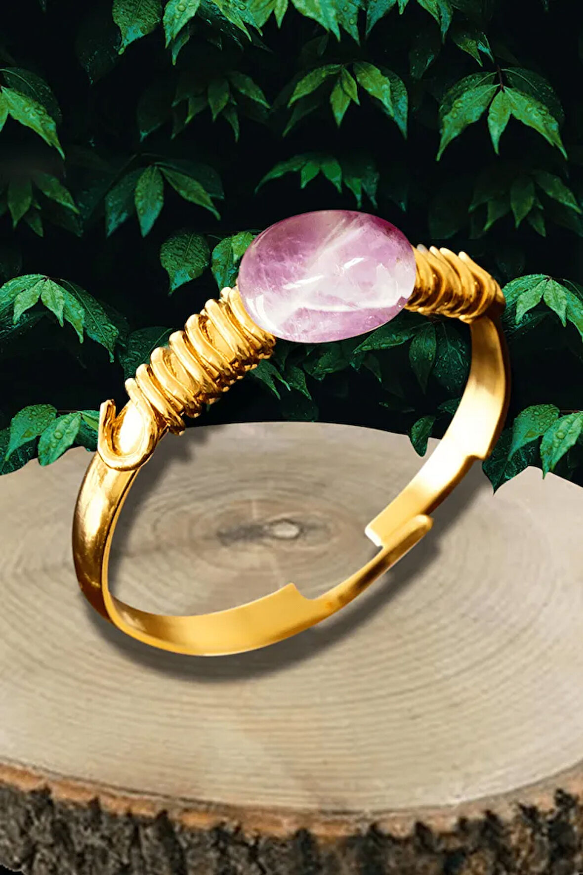 Sertifikalı Kırık Taşlı Gold Model Ametist Taşı Yüzük - Ayarlamalı