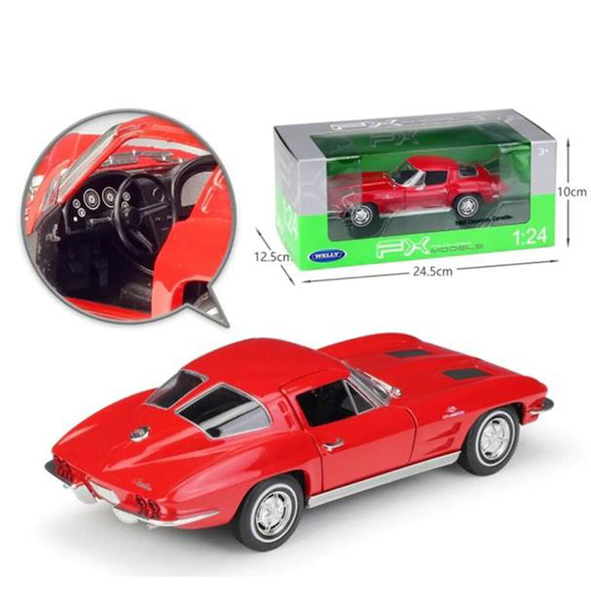 Welly Koleksiyon 1 / 24  1963 Chevrolet Corvette Kırmızı Model Metal Araba