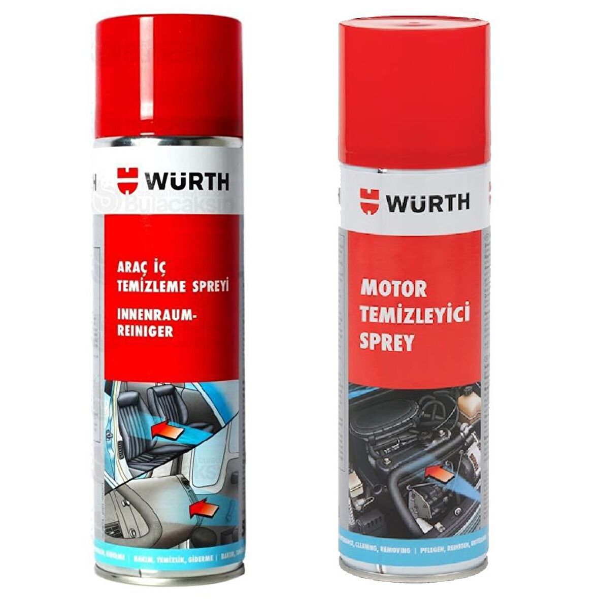 Würth Motor Temizleyici Sprey + Araç Içi Temizleyici Sprey 500 ml