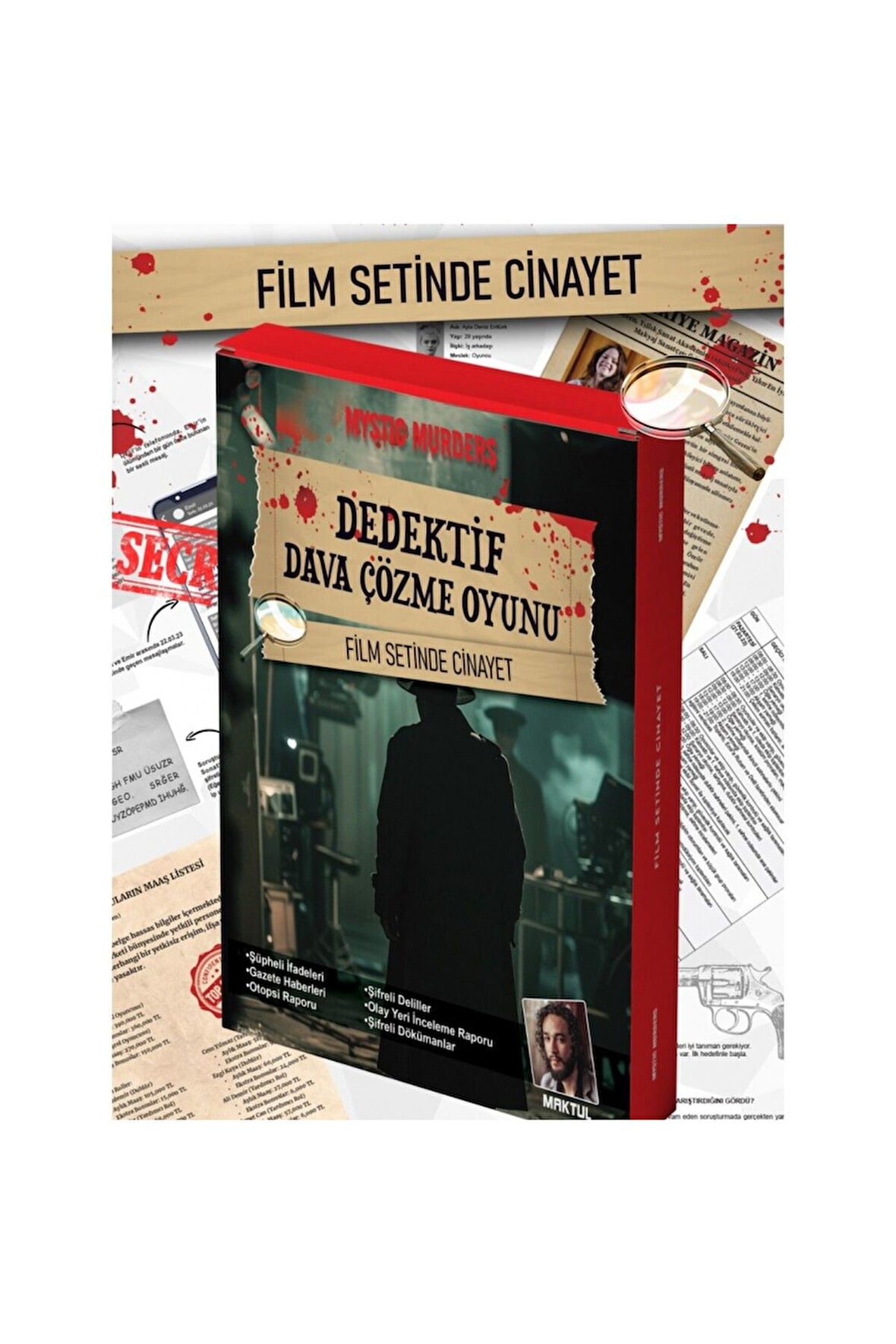 Dedektif oyunu "Film setinde C" Cinayet çözme oyun tatilde arkadaşlarla kutu oyunu yılbaşı oyun oyna