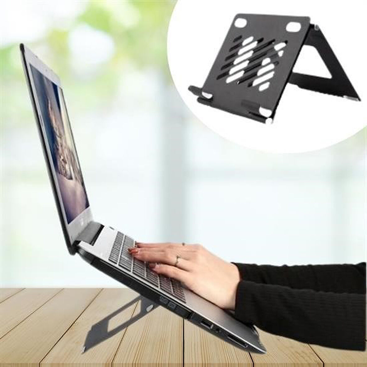 Woody Sofia  Ayarlanabilir Metal Dizüstü Destek Tabanı Katlanabilir Taşınabilir Laptop Sehpası Standı